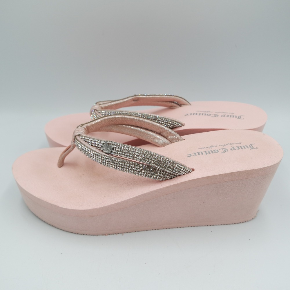 Juicy Couture Rhinestone Pink Platform Wedge Flip Flops Womens 9 Y2K Bratz Bling